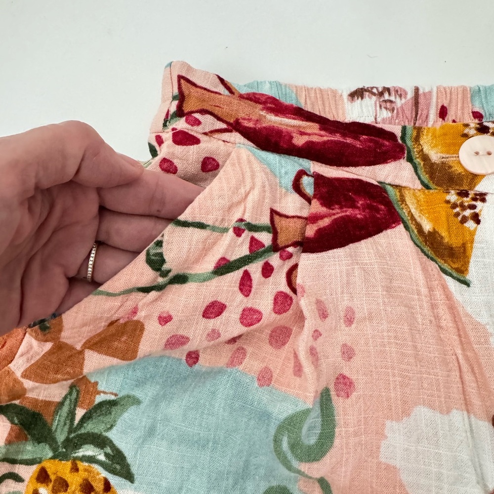 Paper Heart Fruit Print Linen Rayon Shorts Pink Multicolor High Waist Cruise S - Picture 7 of 8